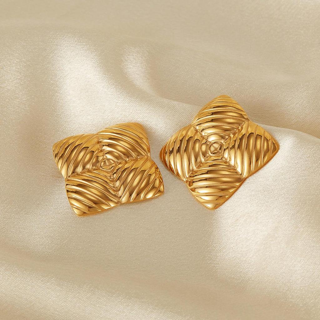 European & American Titanium Steel Square Earrings: Stylish Women's Gold-Plated Jewelry