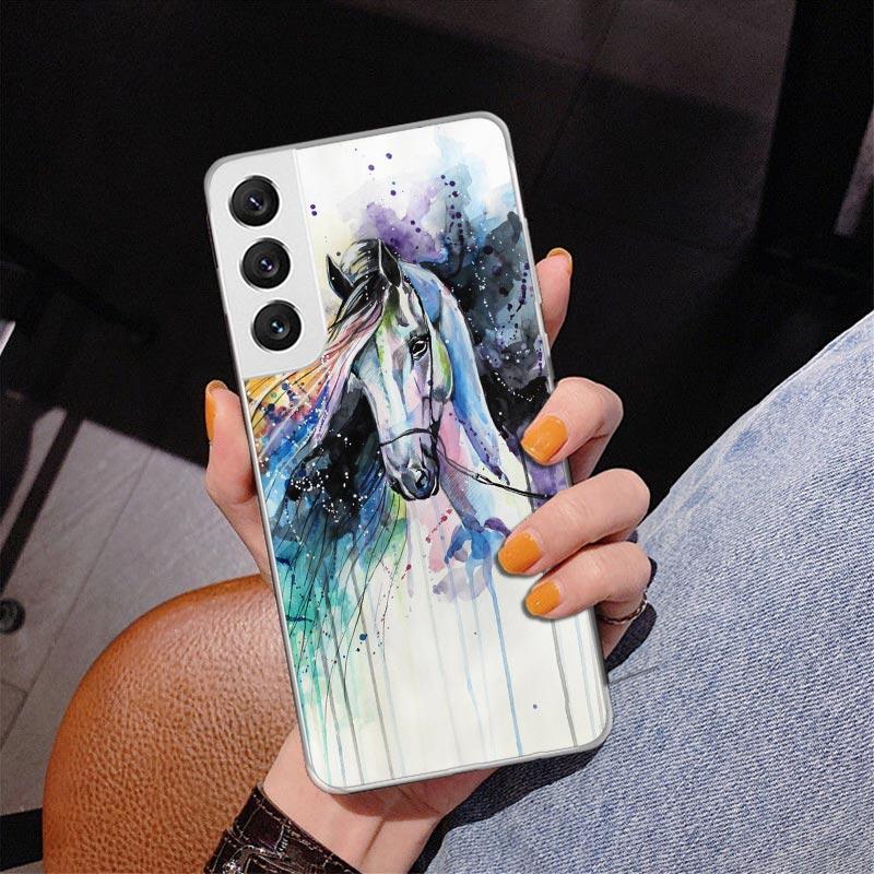 Animal Oil Painting Horse Phnoe Case for Samsung Galaxy S26 S25 Edge S23 S24 Ultra S22 Plus S21 S20 FE Unique Cover Soft Coque G