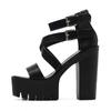 Open Toe High Heels Sandals Women Platform Shoes For Party Nightclub Sexy Black Gothic Footwear