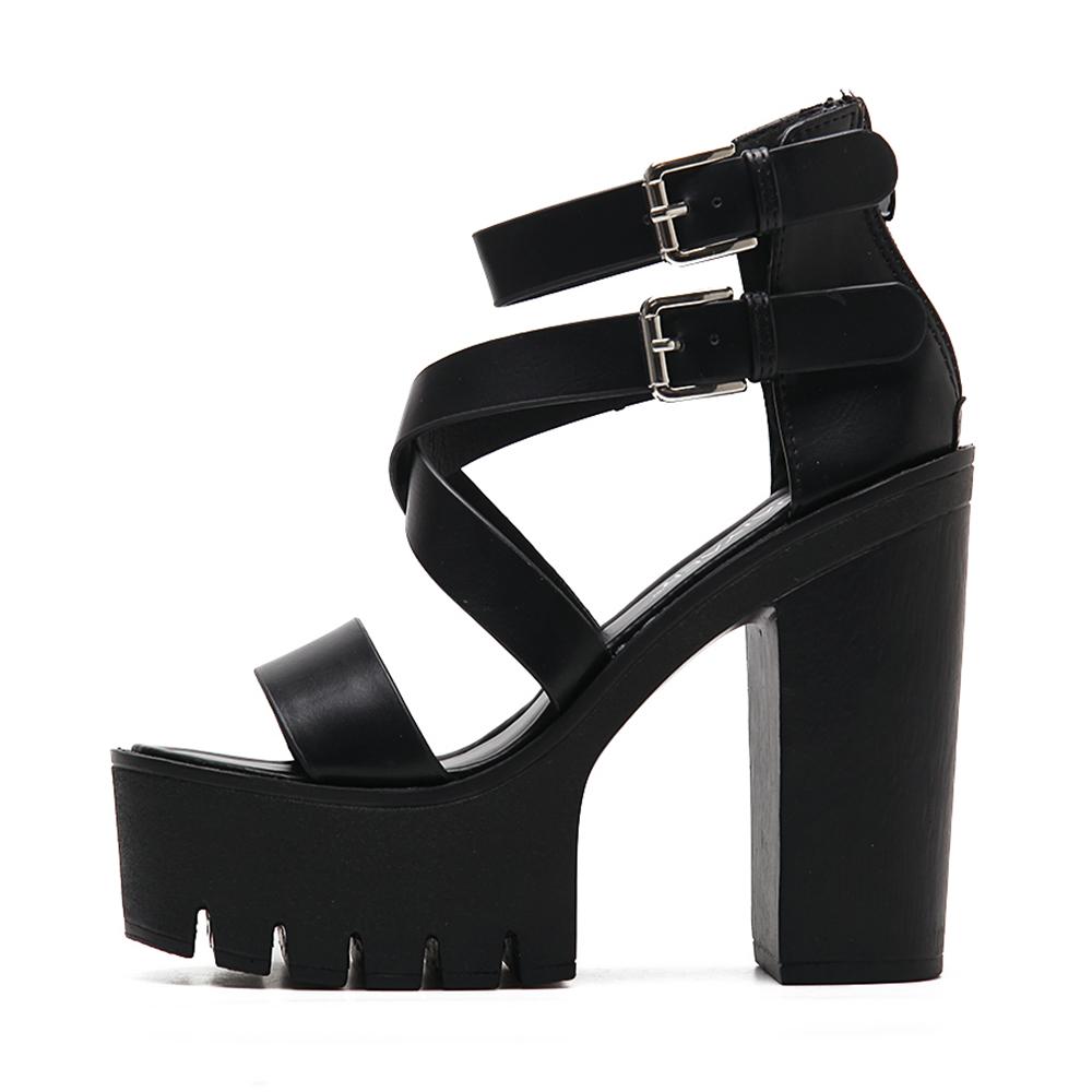 Open Toe High Heels Sandals Women Platform Shoes For Party Nightclub Sexy Black Gothic Footwear