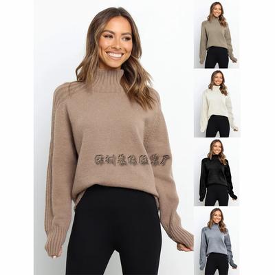 2024 European And American Autumn/Winter New Solid Color Sweater High Collar Hoodie Loose Solid Color Sweater For Women