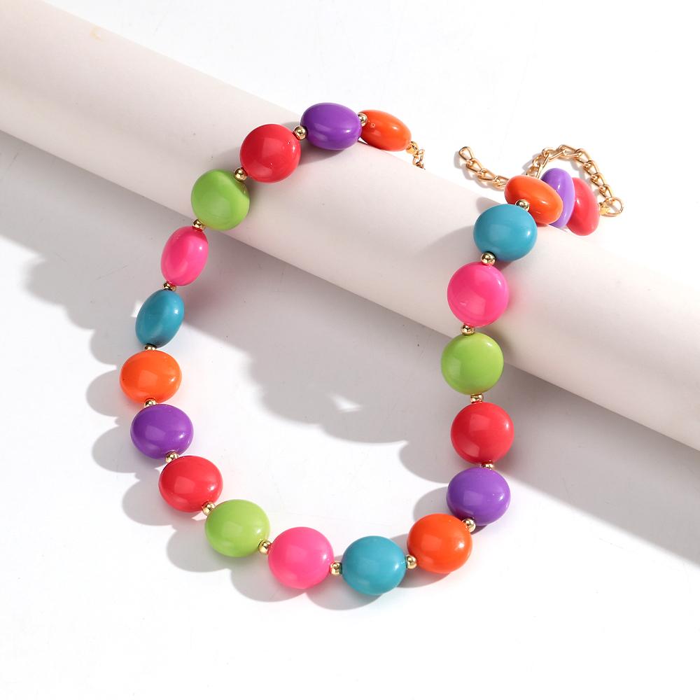 New Trendy Green Acrylic Geometric Beads Choker for Women Fashion Resin Crack Flat Circle Beaded Necklace Boho Jewelry Gift