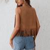 Fashionable Retro Fringed Vest Black/Brown Rivet Detailing Suede Vest Open Front Women'S Vest For Women