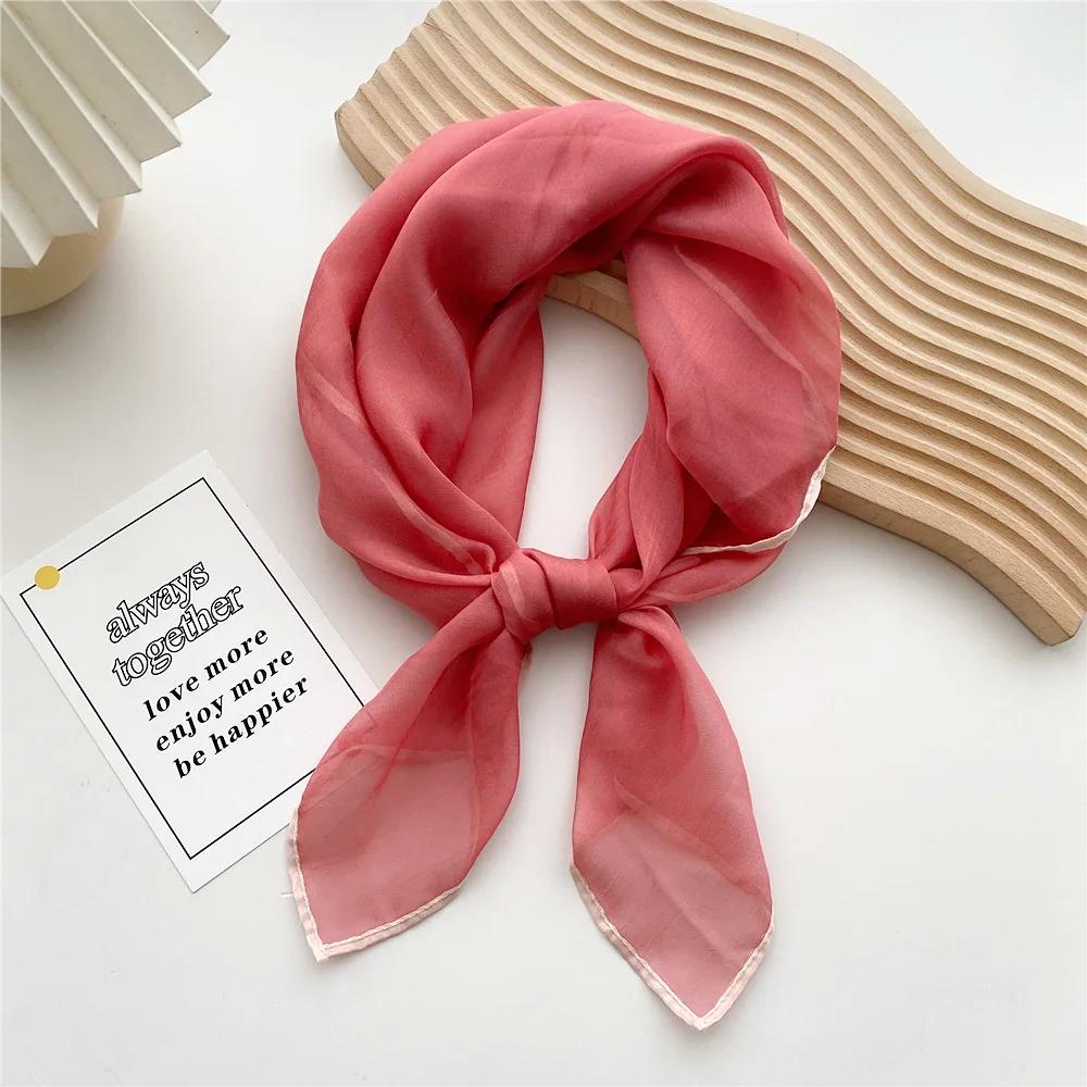 Solid Color Handkerchief Silk Neck Scarves For Women Small Shawls and Wraps Bandana Head Scarfs Square Hairband Hijab Scarf 70CM