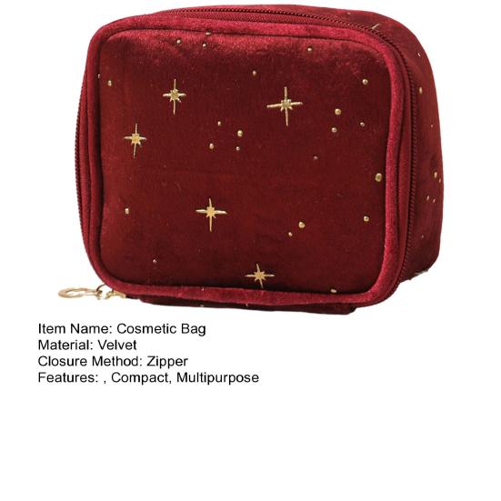 Velvet Small Cosmetic Case Women Travel Makeup Bag Star Pattern Cosmetic Bag Zippered Pouch for Lipstick Sanitary Napkin Storage