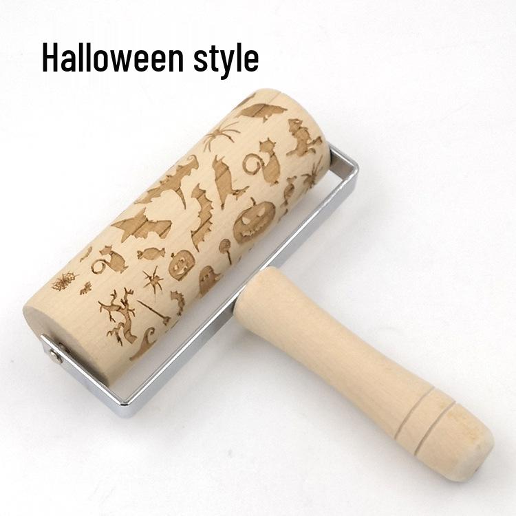 Popular Reindeer Print Laser-Engraved Wooden Rolling Pin for Christmas Cookie Baking