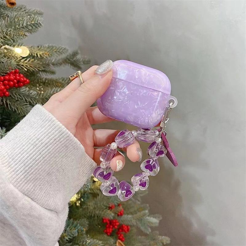 Purple Leopard Print Shell Pattern Pendant for Apple AirPods Pro1/1/1 Generation Bluetooth Wireless Headset Cover Female