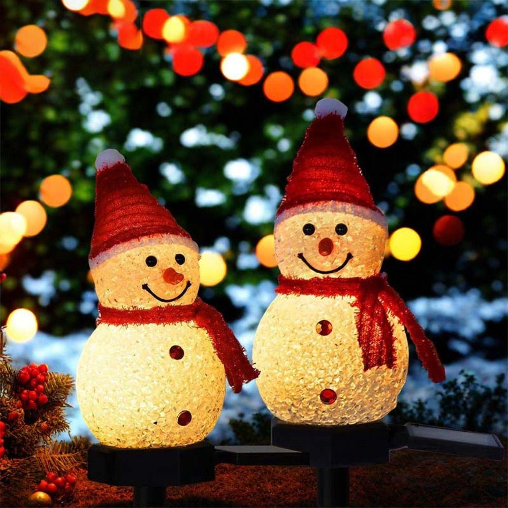 LED Snowman Solar Light Waterproof Solar Powered Snowman Landscape Lamp Ground Mounted Warm White Light Christmas Ground Lamp
