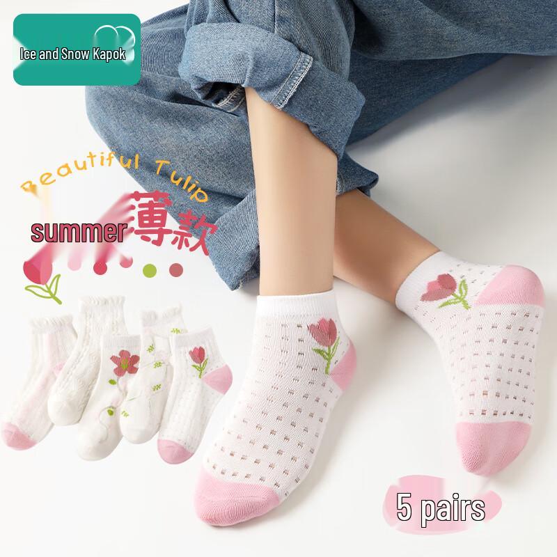 Girls  Summer Thin Mesh Mid-Calf Cotton Socks XL (9-12 Years)