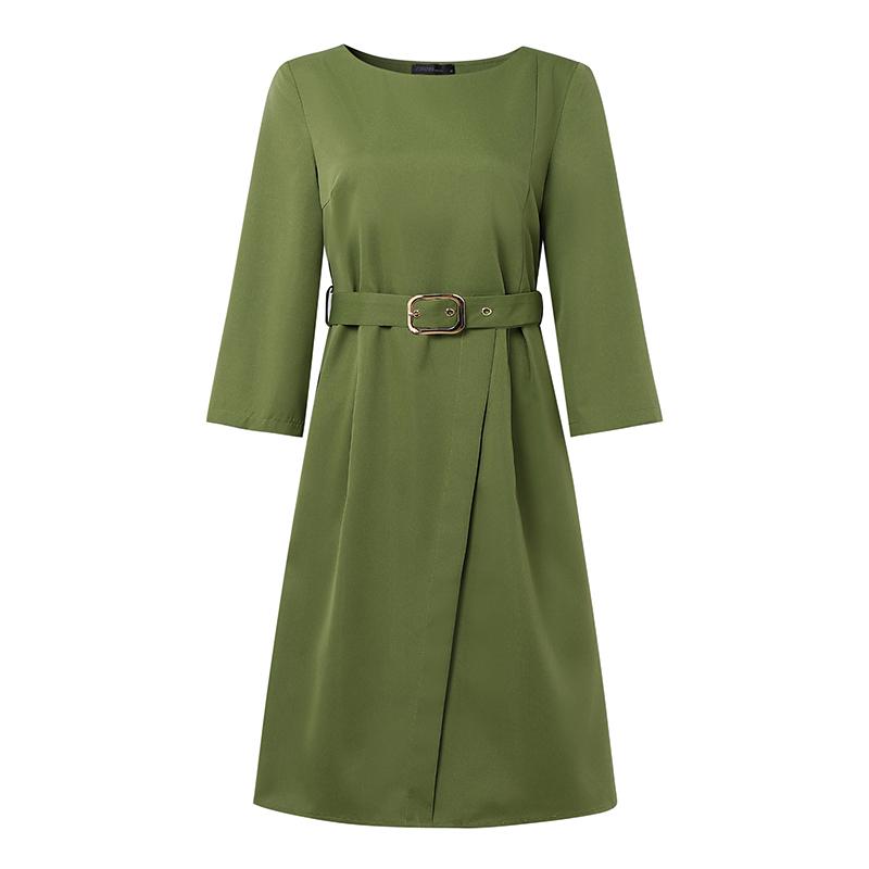 ZANZEA Women Casual Round Neck 3/4 Sleeve Loose Dress