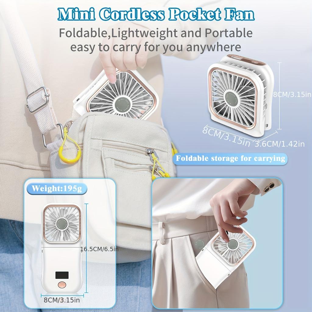 30000mAh Battery Portable Handheld Mini Fan with Digital Display Ultra-thin Folding Neck Fan USB Rechargeable 3-speed