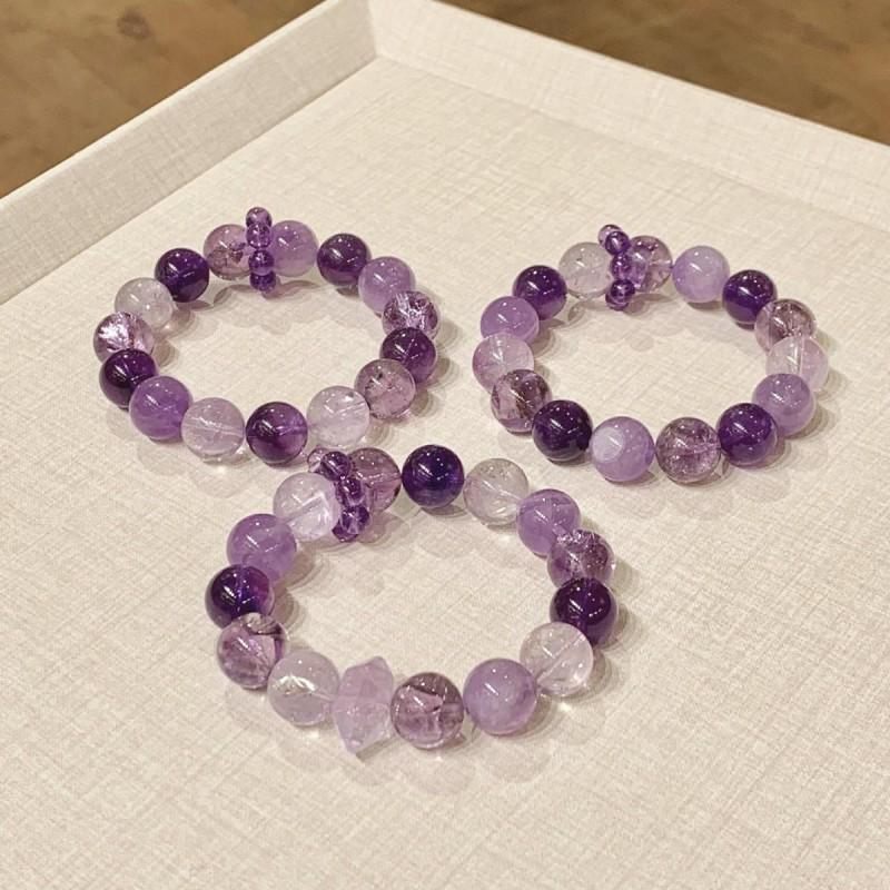 Natural Uruguay Amethyst Crystal Bracelet 12mm Round Beads Purple Mist Galaxy Style Unisex Fashion Accessory