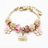 High Quality Gold Plated Crystal Rhinestone Lotus Flower Charm Bracelet Large Hole Beads Pink Flower Pendant Adjustable DIY