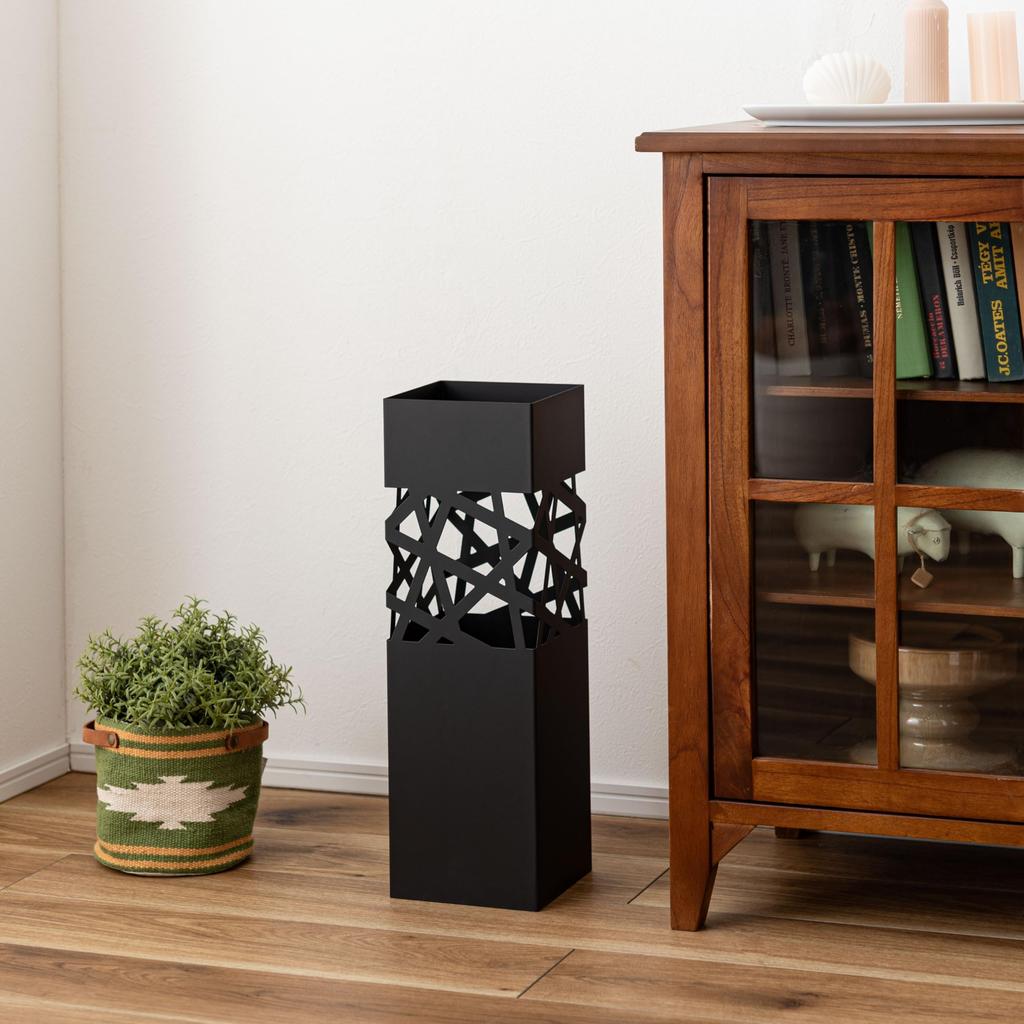 Azumaya-kk Umbrella Stand, Black, Steel, Removable Water Tray, Approx. W15.5 X D15.5 X H49cm, Slim, Square, for Entryways, LFS-186BK