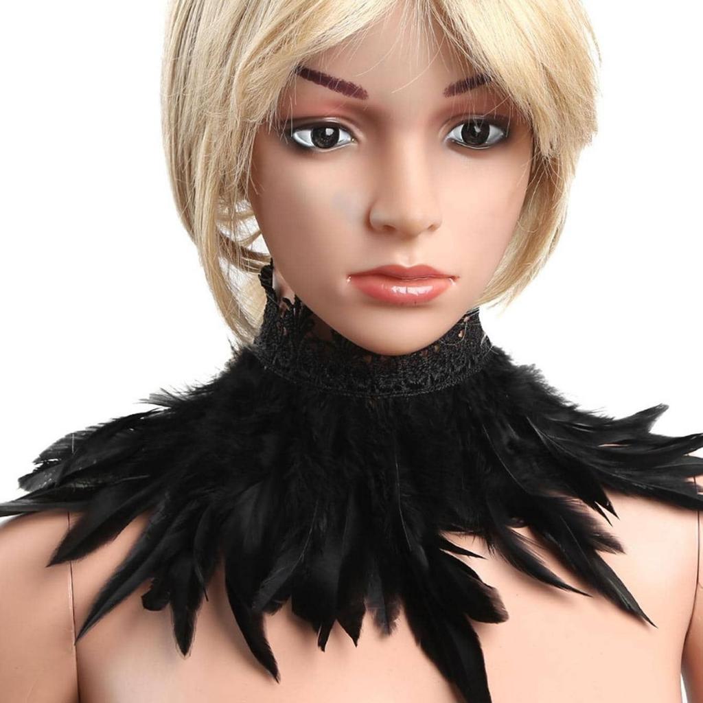 Halloween Dress-up Feather Lace Cape, Black Decorative Shawl for Party, Catwalk and Photoshoot
