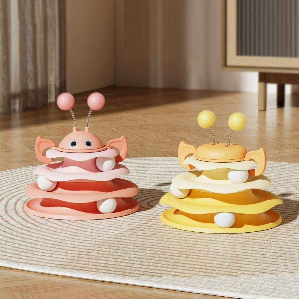 

Three Layer Track Cat Toy Turntable Plastic Interactive Cat Toy Interactive Toy Piggy Nose-Pink
