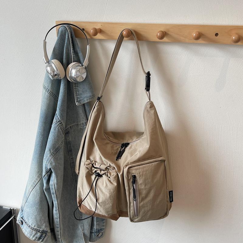 Borsa a Spalla Grande Capacità con Cuciture Colorate Borsa a Tracolla Leggera da Donna con Tasche Multiple