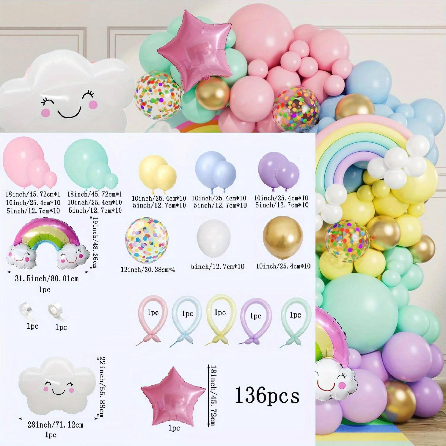 

136pcs Macaron Colored White Cloud Balloon Arch Set for Birthdays, Baptisms and General Celebrations Without Electricity Other