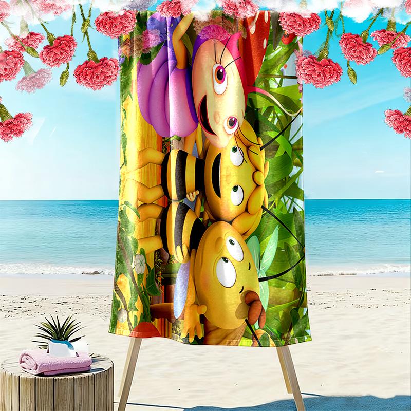 Maya the Bee Print Beach Towel, Large Soft Quick Dry Towel for Beach Camping Swimming