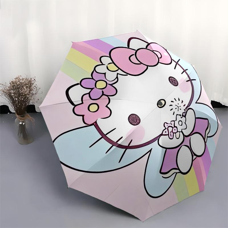 Hello Kitty, Rainbow Automatic Opening and Closing Parasol Compact Travel Umbrella with 8 Ribs for Women and Men Ideal Birthday/Christmas Gi