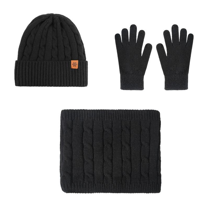 Warm Winter Knit Hat Scarf Gloves Set Men - Alpaca Blend Thick Lined Outdoor Cycling Accessory In Black Grey Coffee Navy