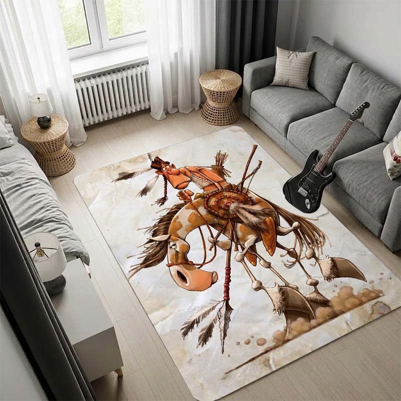 Surreal Weird Western Cowboy Fantasy Art Area Rug Non‑Slip Floor Mat Carpet Vintage Painting Print for Living Room Bedroom Decor