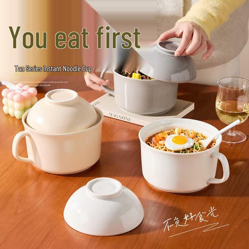 Qivei Ceramic Instant Noodle Bowl with Lid
