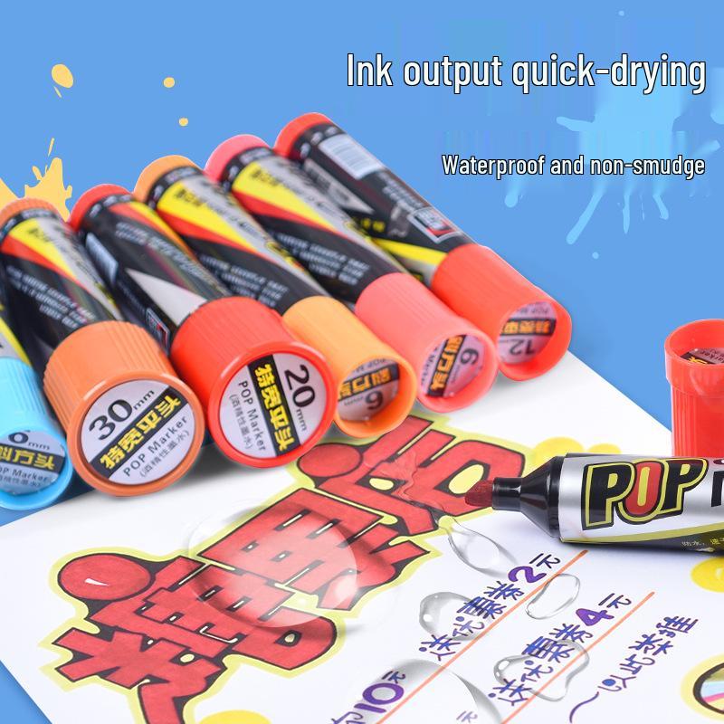 Jin Wannian POP 12-Color 6mm Chisel Tip Marker Set for Posters and Ads