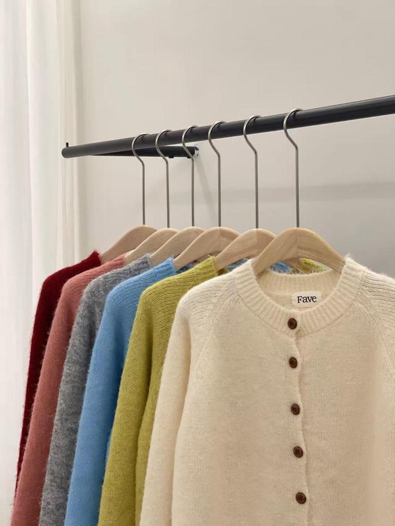 Women's Korean Round Neck Ruffled Hem Cardigan - Soft & Fluffy, Short Style for Early Autumn/Winter