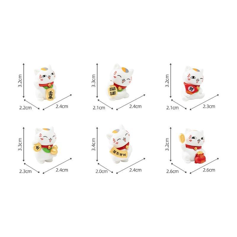 6 Stück Mini Harz Glückskatze Figuren Set Niedliches Design Segen für Gutes Glück Ideal für Zuhause Büro Schreibtisch Auto Dekor