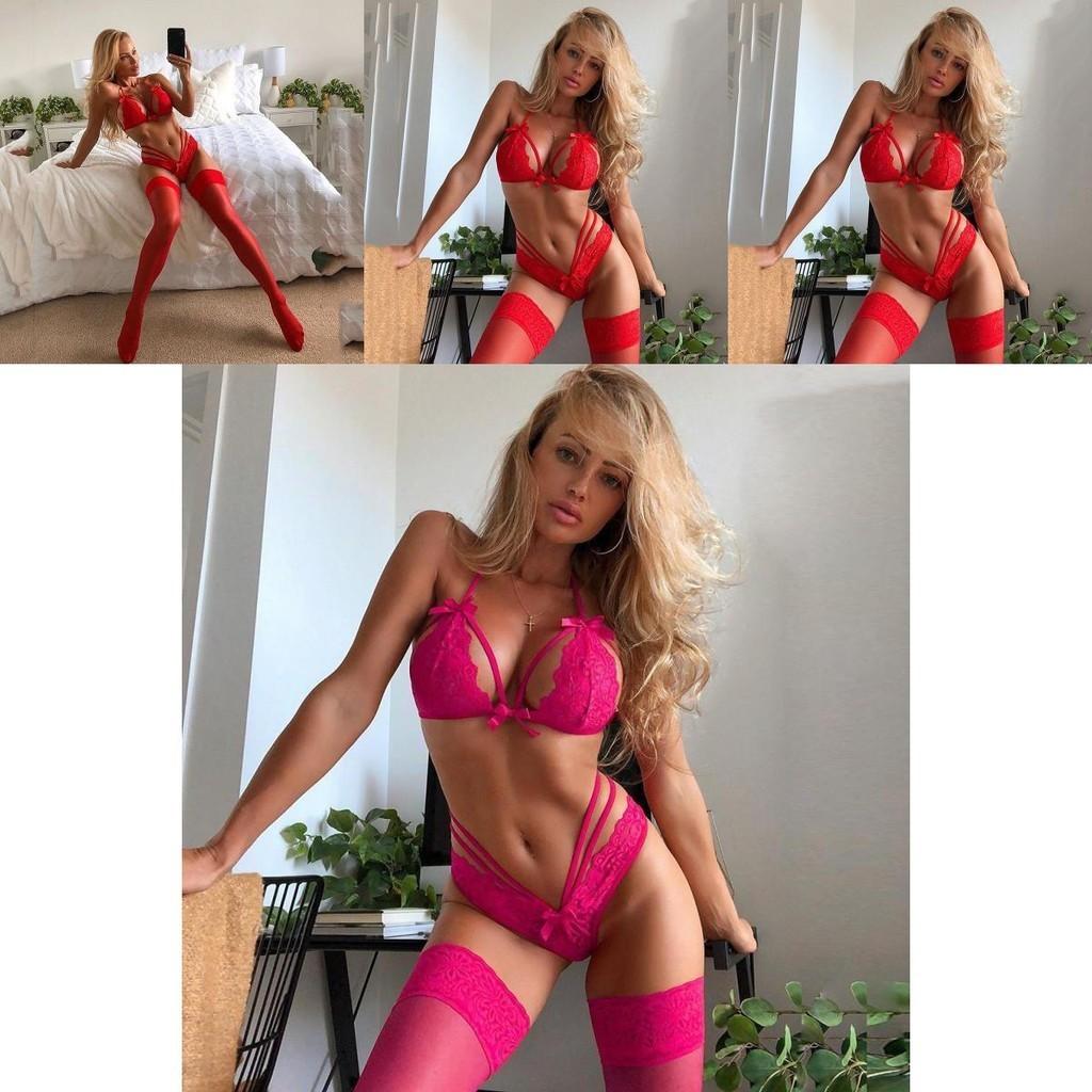 Elegant Women Sexy Lingerie Nightwear Dress Babydoll G-string Lace Bra Set For Romantic Evenings