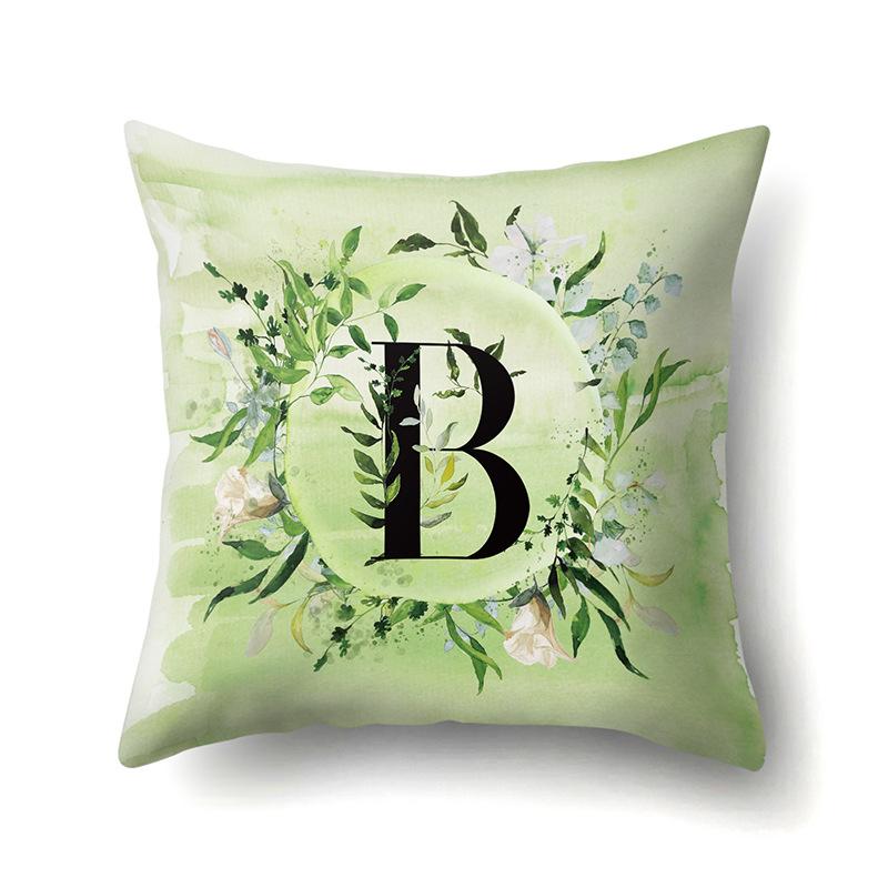 Polyester Pillowcase Car Decoration Small Fresh Green Leaves 26 English Letter Printing Pillow Cushion Cover