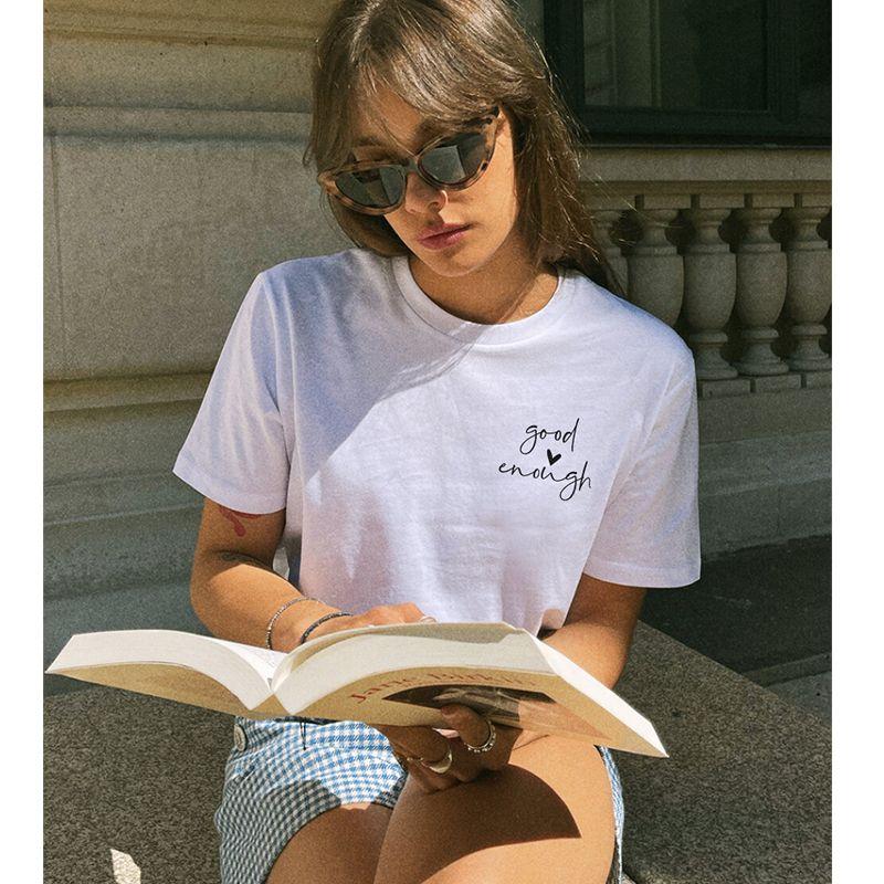 Good Enough Minimalist Style Niche American vintage Simple Letters Print Casual round Neck Basic Short sleeve T-shirt