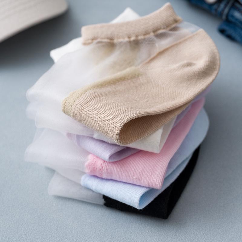 Summer Crystal Silk Low-Cut Breathable Women's Socks - Invisible, Wear-Resistant, Thin Cotton Bottom