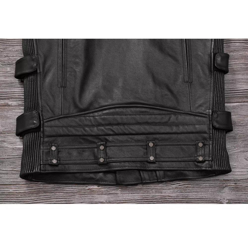 Chinese Size Biker Vest Top Layer Cowhide Leather Vest Men's Slim Short Motorcycle Clothing Riding Jacket Sleeveless Genuine Cow Club Vest