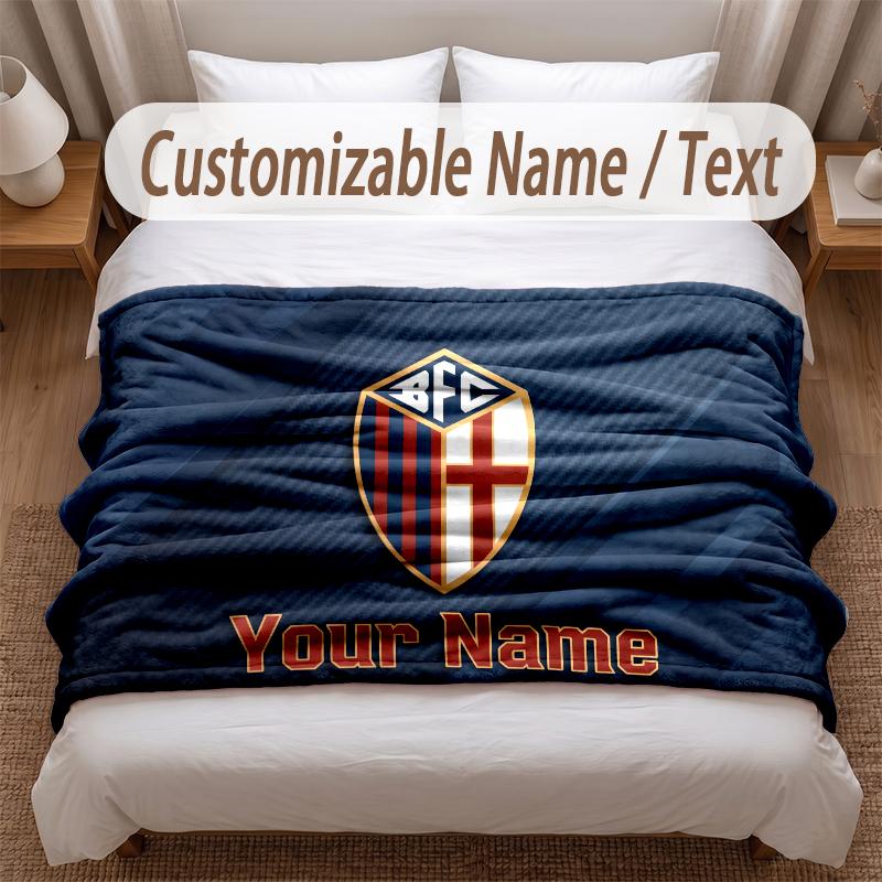 Bologna FC Printed Flannel Blanket Custom Name Text Soft Warm Throw For Bedroom Holiday Gift
