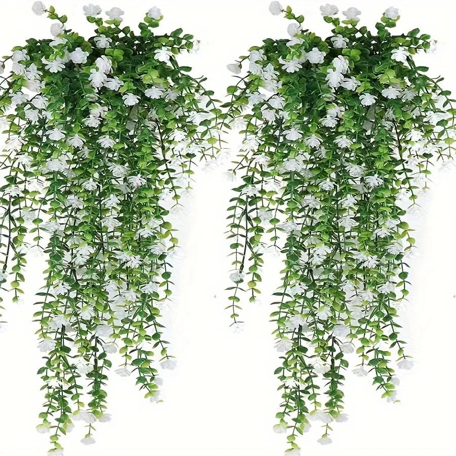 3pcs, Artificial Hanging Plants Fake Hanging Plant Faux Eucalyptus Leaf Greenery Vine Outdoor UV Resistant Plastic Plants
