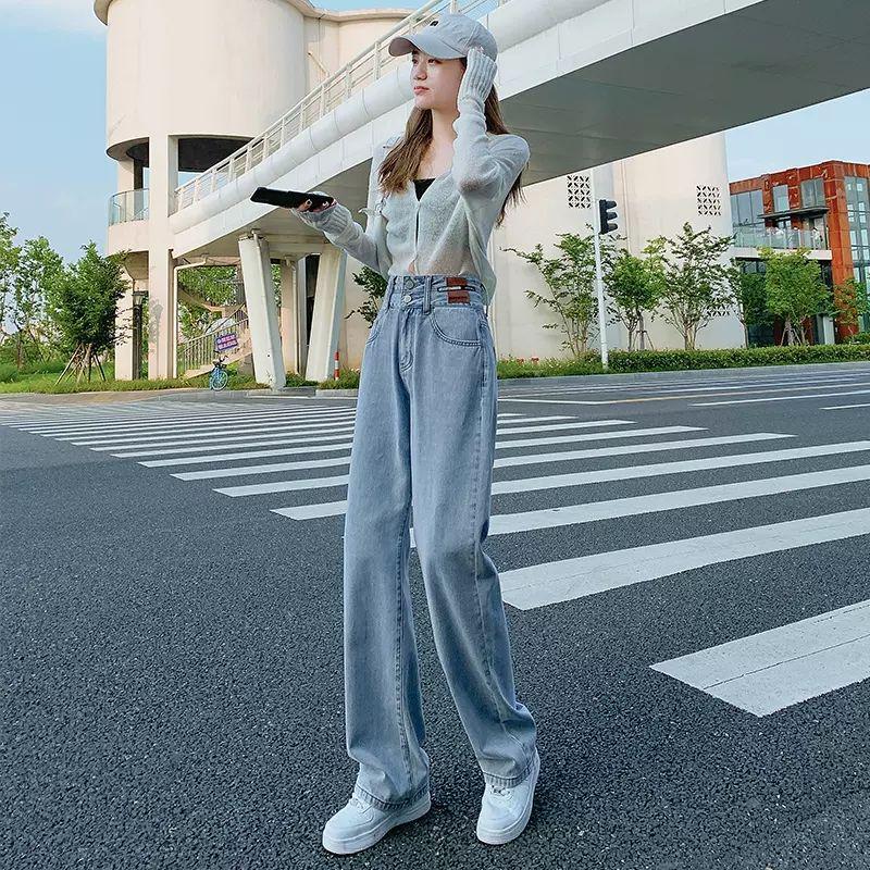 Retro High-Waisted Slimming Straight-Leg Women's Jeans - Spring/Autumn 2025, Loose Wide-Leg Design, Versatile Fit