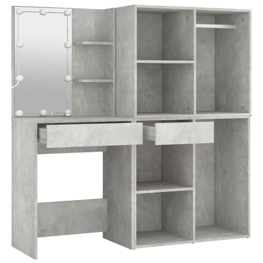 LED Vanity Table with 2 Cabinets Concrete Grey Engineered Wood