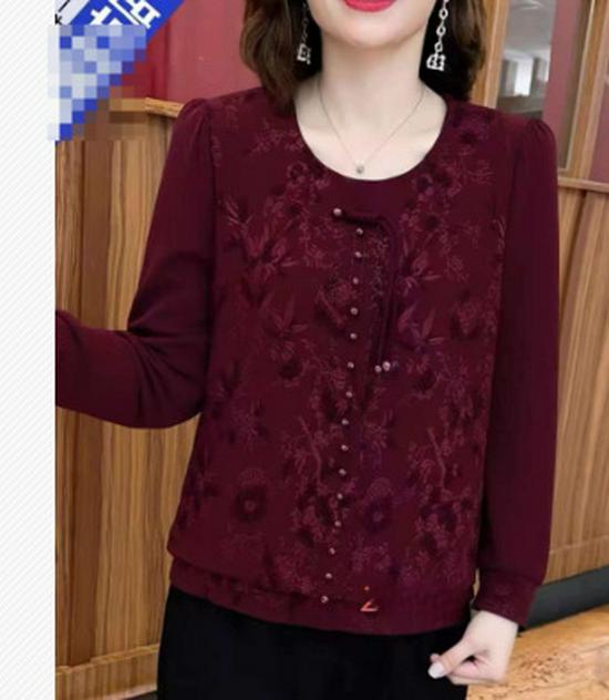 

Spring Plus Size Patchwork T-Shirt - Fashionable, Flattering, Versatile, Loose Fit for Mothers XL вино красного