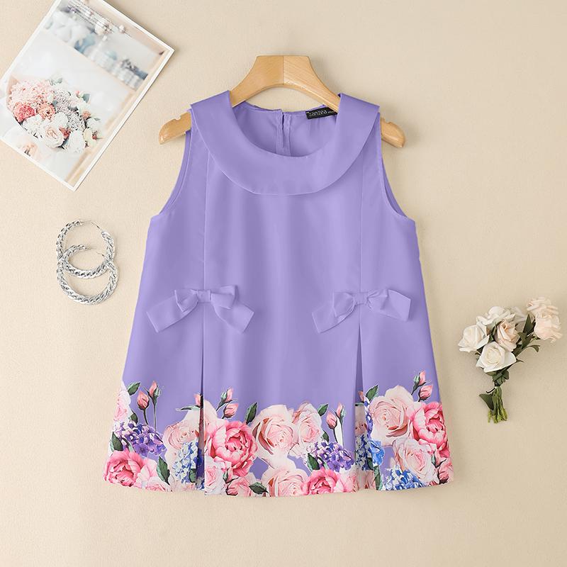 

ZANZEA Women Summer Doll Collar Floral Print Sleeveless Vest Tops 5XL світло-фіолетового кольору