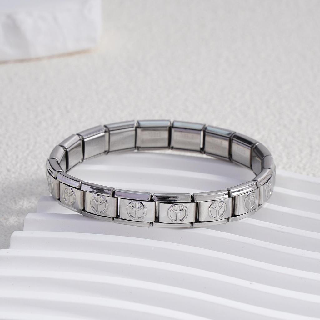 Italian Stainless Steel Love Heart & Star Modular Bracelet - Detachable Elastic Watch Band, European & American Fashion.