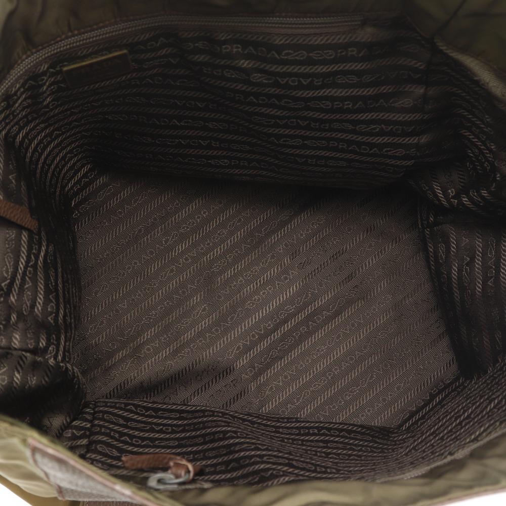 Prada Logo Embossing Handbag Tote Bag Brown Calfskin/Nylon Unisex Used