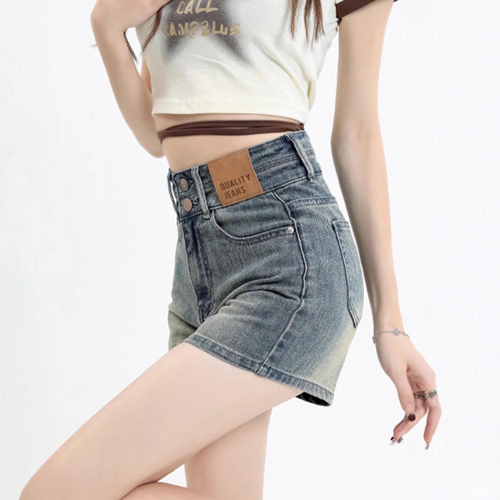 Shorts vaqueros retro de talle alto de verano 2025 con línea A para mujer