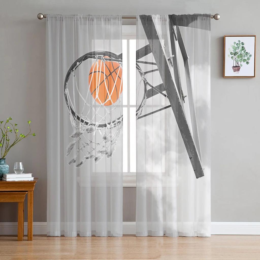 Ink Splash Basketball Sport Sheer Curtains Window Tulle Curtains For Living Room Bedroom For Kitchen Veiling Curtains Decoration
