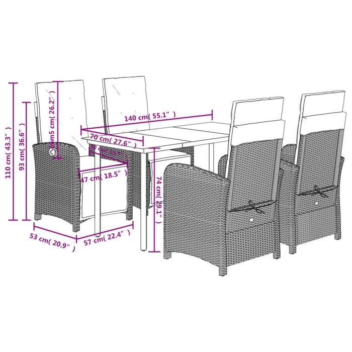 VidaXL Ensemble à Manger de Jardin avec Coussins 5pcs, Table et Chaise de Terrasse, Meubles de Patio, Mobilier d'Extérieur, 3212523