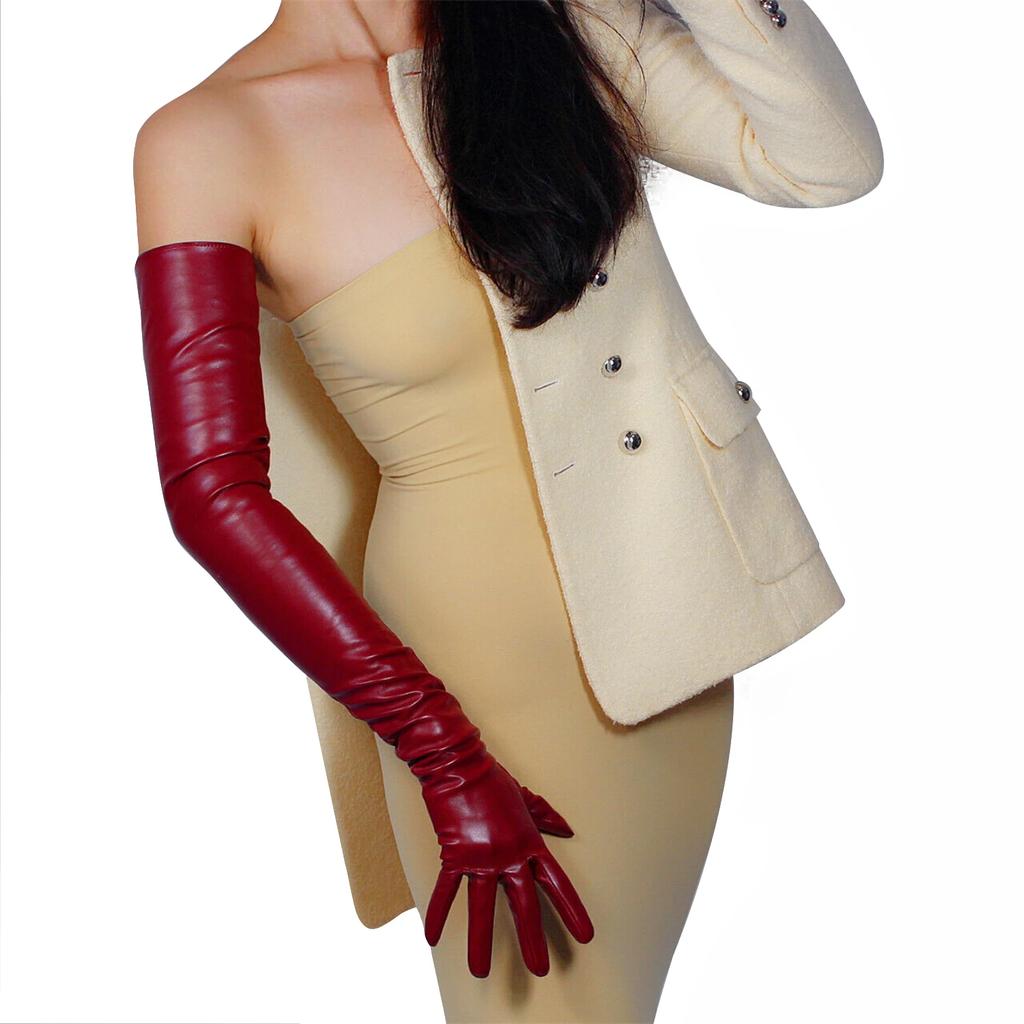 DooWay 70cm Red LONG Leather GLOVES Faux Lambskin Sheepskin Wedding Fashion Cosplay Halloween Costume Evening Opera Glove