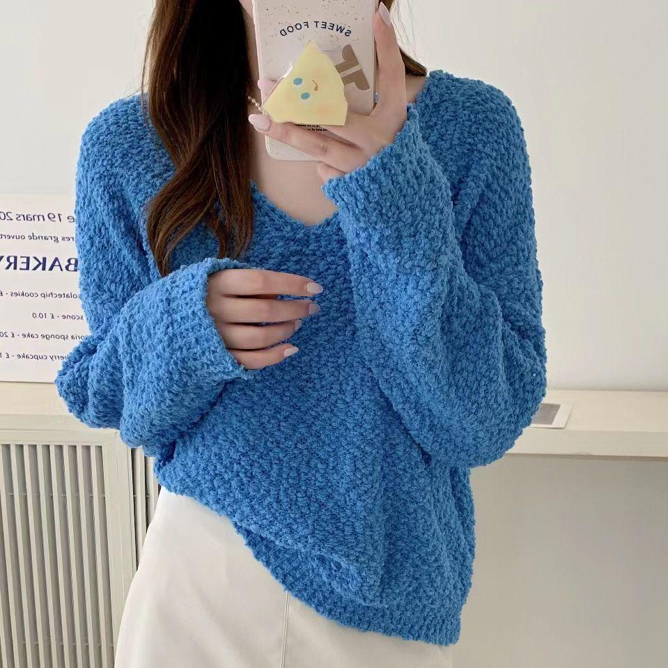2023 Early Autumn V-Neck Chunky Knit Sweater - Women's Slim, Casual, and Simple Design