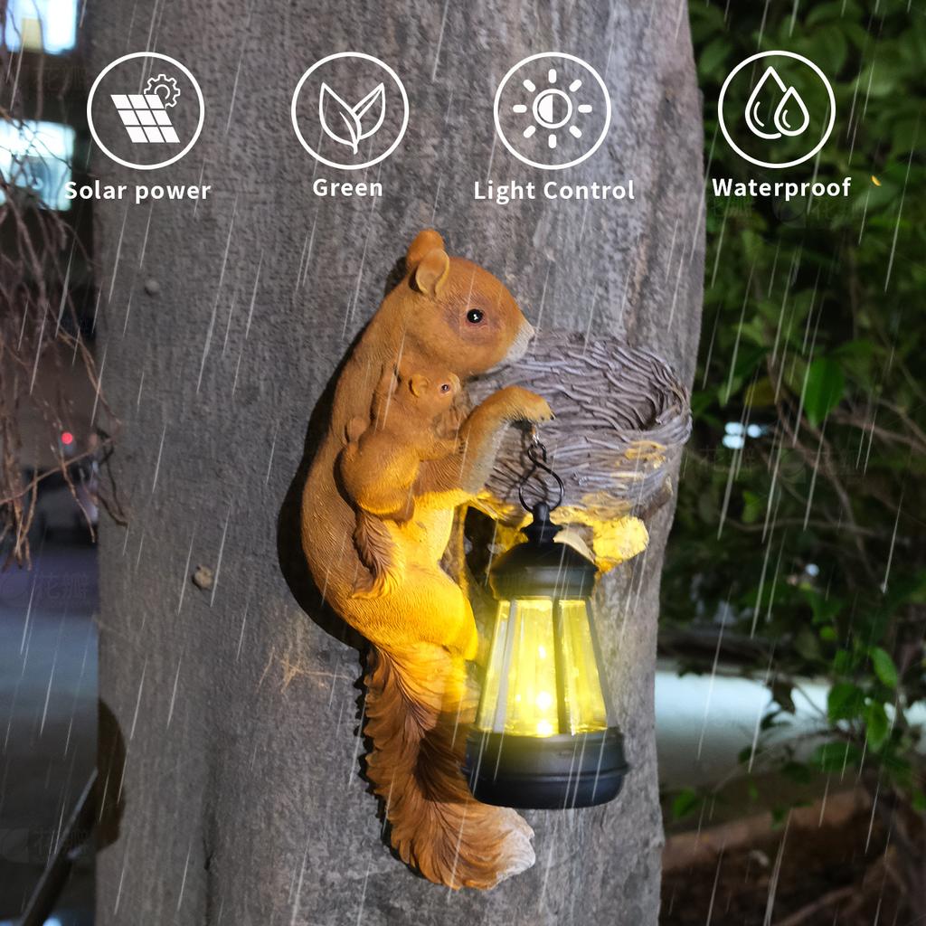 Squirrel Pendant Lamp Solar Decoration Piece Outdoor Garden Ornament Gardening Supplies Garden Resin Handicrafts