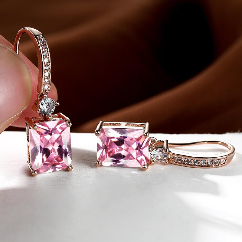 Wish explosive platinum micro-inlaid zircon square diamond quadrilateral stud earrings couple light luxury temperament jewelry
